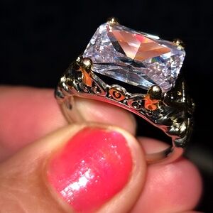 Elegant Gold and Silver Women's Ring Huge CZ sparkly Gemstone Siz11